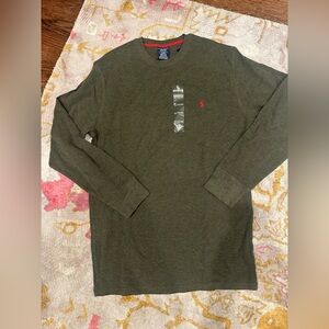Ralph Lauren Classic Long Sleeve Tee Forest Green Red Logo